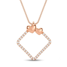 18k Rose Gold Lab Grown Diamond Double Heart Open Square Love Pendant  (0.15Ct. tw.)