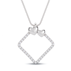 Platinum 950 Lab Grown Diamond Double Heart Open Square Love Pendant  (0.15Ct. tw.)