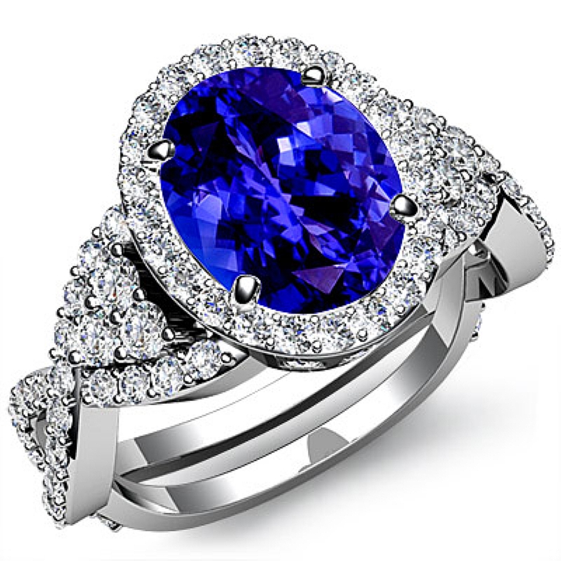 Halo Pave Criss Cross Shank Oval diamond engagement Ring in 14k Gold White