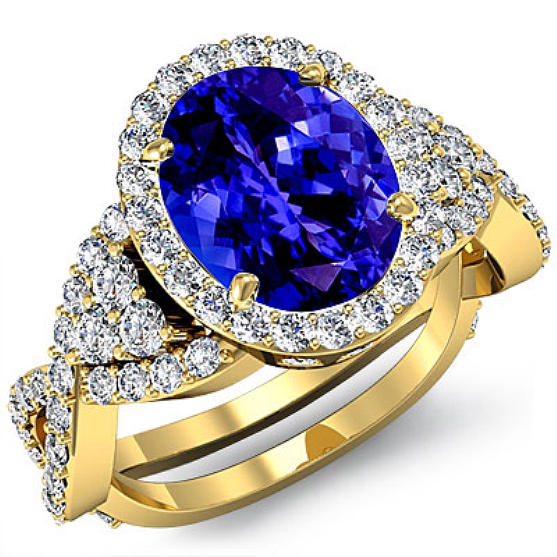 Halo Pave Criss Cross Shank Oval diamond engagement Ring in 18k Gold Yellow