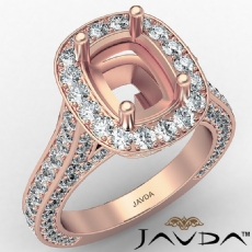 Diamond Engagement Cushion Semi Mount Halo Pave Set Ring 14k Rose Gold (2.1Ct. tw.)