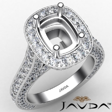 2.1 Ctw. Diamond Engagement Cushion Semi Mount Halo Pave Set Ring 14k White Gold