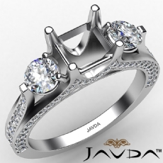 Three Stone Asscher Diamond Engagement Ring Set 14K White Gold Semi Mount 1.20Ct