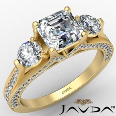 Three Stone Pave Bridge Accent diamond Ring 18k Gold Yellow