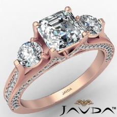 Three Stone Pave Bridge Accent diamond Ring 14k Rose Gold