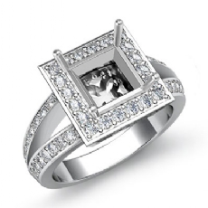 Halo Diamond Engagement Ring Princess Semi Mount 14K White Gold 0.6Ct