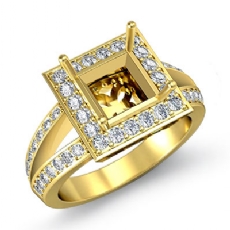 Halo Diamond Engagement Ring Princess Semi Mount 14k Gold Yellow  (0.6Ct. tw.)