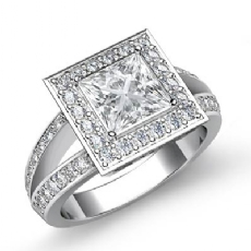 Filigree Halo Pave Side Stone diamond Ring 14k Gold White