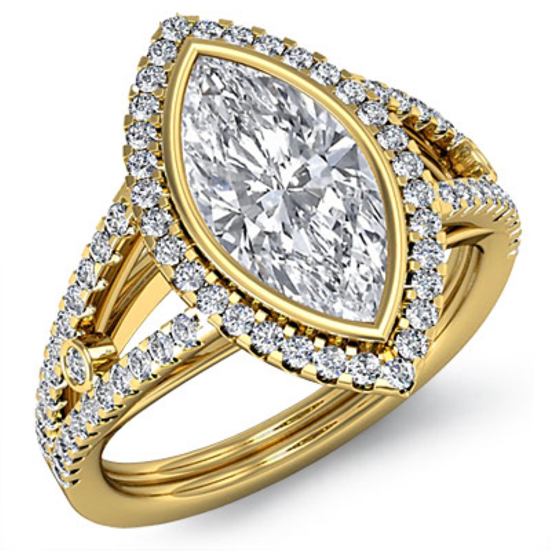 Bezel Halo Prong Setting diamond Ring 14k Gold Yellow