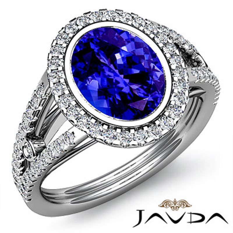 Bezel Halo Prong Setting Oval diamond engagement Ring in 14k Gold White