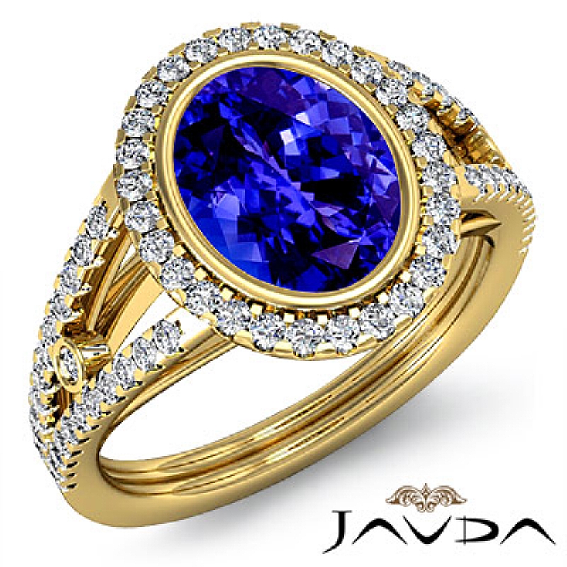 Bezel Halo Prong Setting Oval diamond engagement Ring in 14k Gold Yellow