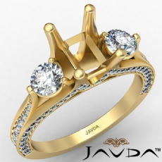 Three 3 Stone Emerald Diamond Engagement Ring Set 14k Gold Yellow Semi Mount  (1.2Ct. tw.)