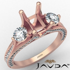 Three 3 Stone Emerald Diamond Engagement Ring Set 14k Rose Gold Semi Mount  (1.2Ct. tw.)