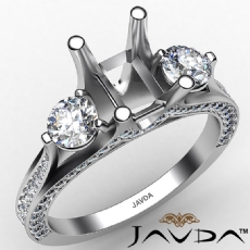 Three 3 Stone Emerald Diamond Engagement Ring Set 14K W Gold Semi Mount 1.20Ctw.