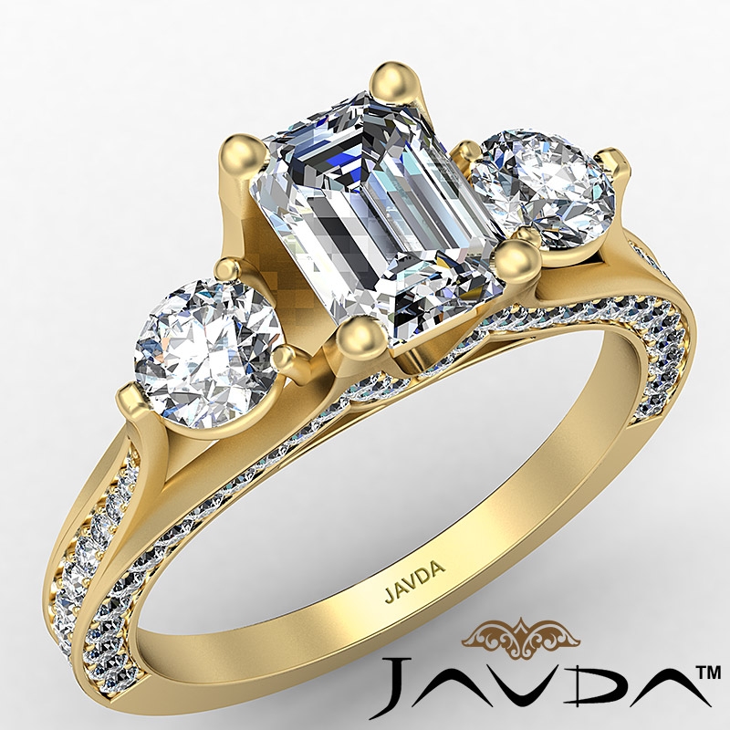 Trellis Style Three Stone diamond Ring 18k Gold Yellow