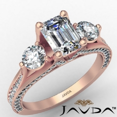 Trellis Style Three Stone diamond Ring 14k Rose Gold