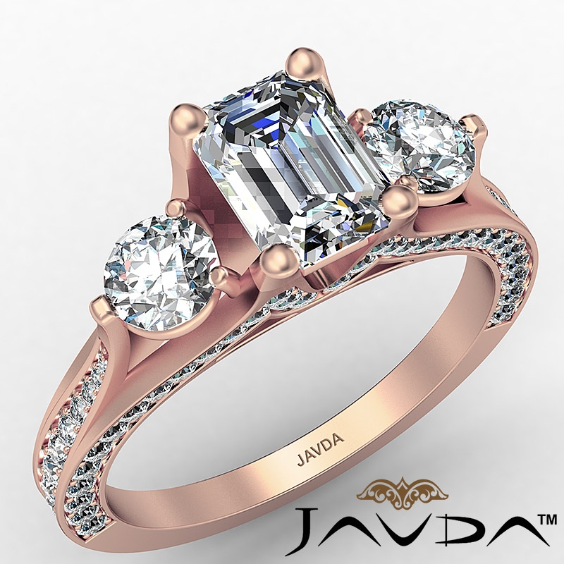 Trellis Style Three Stone diamond Ring 14k Rose Gold