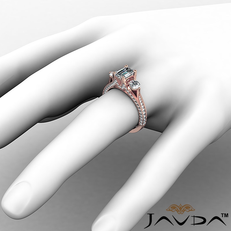 Trellis Style Three Stone diamond Ring 14k Rose Gold