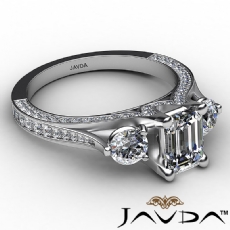 Trellis Style Three Stone diamond Ring 18k Gold White