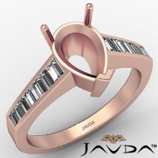 Baguette Channel Diamond Engagement Ring 14k Rose Gold Pear Semi Mount Ring (0.85Ct. tw.)