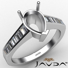 0.85Ctw. Baguette Channel Diamond Engagement 14K White Gold Pear Semi Mount Ring