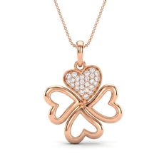 18k Rose Gold Lab Grown Diamond Heart Clover Pendant Necklace Pave Set  (0.22Ct. tw.)