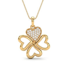 14k Gold Yellow Lab Grown Diamond Heart Clover Pendant Necklace Pave Set  (0.22Ct. tw.)