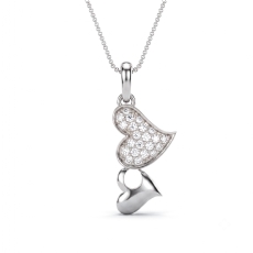 Solid 14K White Gold Pave Lab Grown Diamond Heart Pendant Love Design 0.25 ctw.