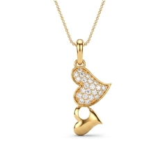 Solid 14k Gold Yellow Pave Lab Grown Diamond Heart Pendant Love Design  (0.25Ct. tw.)