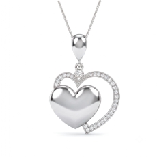 14K White Gold Lab Grown Diamond Double Heart Love Pendant Necklace 0.27 ctw.