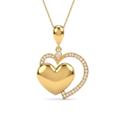 14k Gold Yellow Lab Grown Diamond Double Heart Love Pendant Necklace  (0.27Ct. tw.)