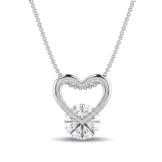 14K White Gold Lab Grown Diamond Open Heart Charm Pendant 0.80ctw Solitaire Love
