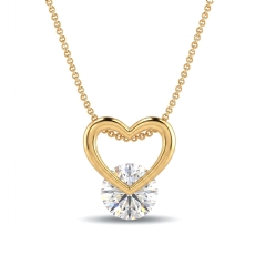 14k Gold Yellow Lab Grown Diamond Open Heart Charm Pendant  Solitaire Love (0.8Ct. tw.)