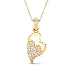 Lab Grown Diamond Heart Pave Pendant 18k Gold Yellow Love Charm Necklace  (0.16Ct. tw.)