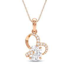 18k Rose Gold Lab Grown Diamond Heart Pendant Oval Center Pave Design  (1.7Ct. tw.)