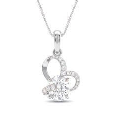 14K White Gold Lab Grown Diamond Heart Pendant Oval Center Pave Design 1.70 ctw.