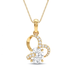 14k Gold Yellow Lab Grown Diamond Heart Pendant Oval Center Pave Design  (1.7Ct. tw.)