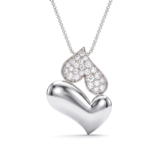 Luxury 14K White Gold Lab Grown Diamond Dual Heart Pendant Pave Set 0.24 ctw.