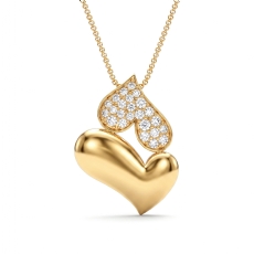Luxury 14k Gold Yellow Lab Grown Diamond Dual Heart Pendant Pave Set  (0.24Ct. tw.)