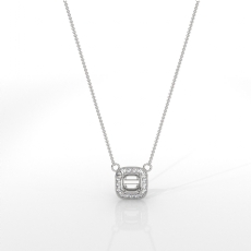 Halo Pave Cushion Diamond Semi Mount Pendant With Chain 14k White Gold 0.12ct.