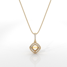 Halo Pave Cushion Cut Semi Mount Diamond Bail Pendant in 18k Gold Yellow  (0.17Ct. tw.)
