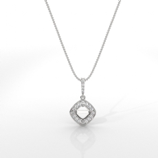 Halo Pave Cushion Cut Semi Mount Diamond Bail Pendant in 14k White Gold 0.17ct.