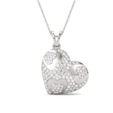 14K White Gold Lab Grown Diamond Heart Pendant Necklace Multi Heart Pave 0.61ctw