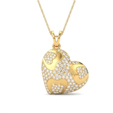 14k Gold Yellow Lab Grown Diamond Heart Pendant Necklace Multi Heart Pave  (0.61Ct. tw.)