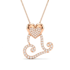 Lab Grown Diamond Heart Scroll Necklace 18k Rose Gold Romantic Pendant  (0.33Ct. tw.)