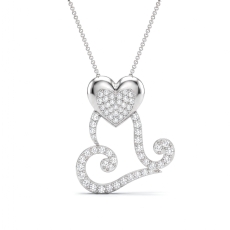 Lab Grown Diamond Heart Scroll Necklace 14K White Gold Romantic Pendant 0.33ctw.
