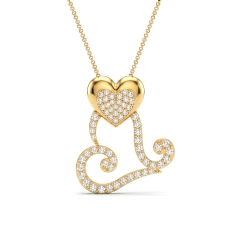Lab Grown Diamond Heart Scroll Necklace 14k Gold Yellow Romantic Pendant  (0.33Ct. tw.)