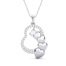 Solid 14K White Gold Lab Grown Diamond Heart Pendant Multi Heart Pave 0.30 ctw.