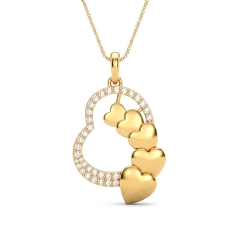 Solid 14k Gold Yellow Lab Grown Diamond Heart Pendant Multi Heart Pave  (0.3Ct. tw.)