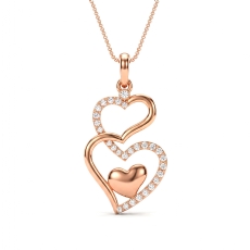 18k Rose Gold Diamond Double Heart Love Pendant Necklace Polish Finish  (0.25Ct. tw.)